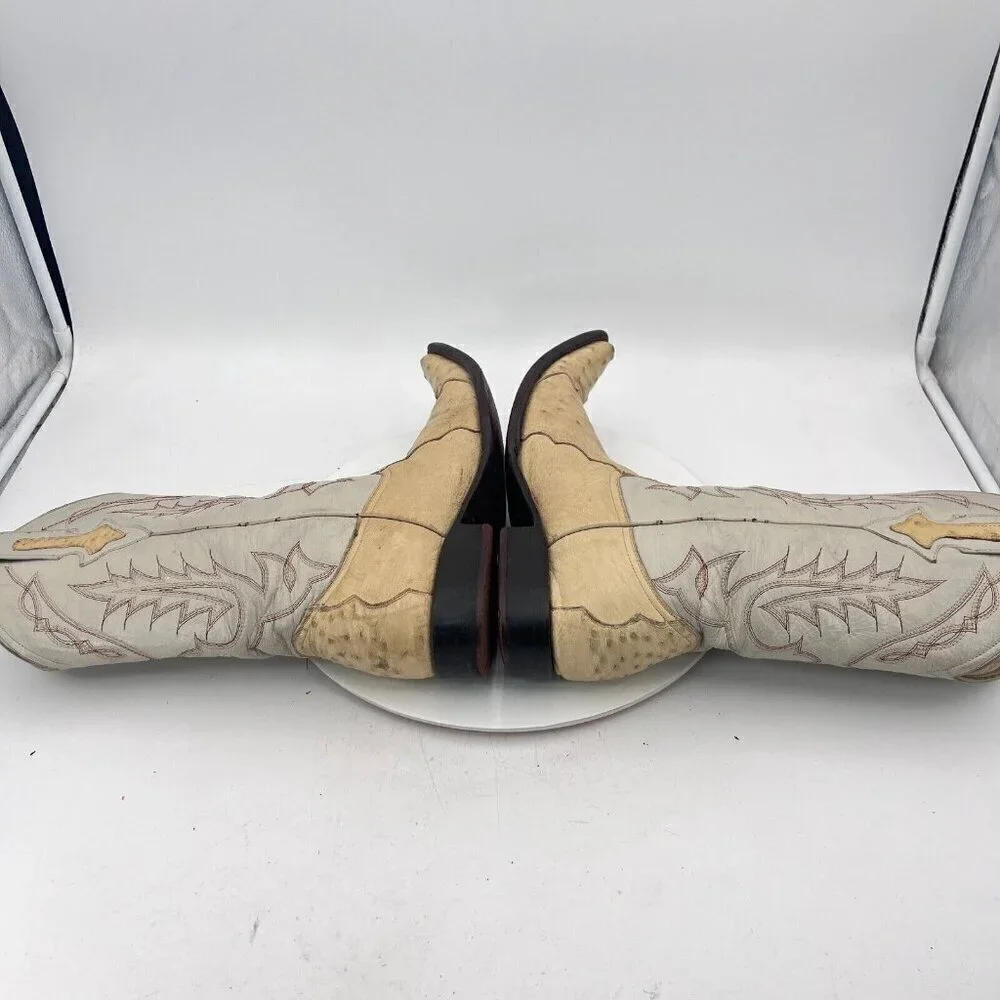 Yoncer Men Size 8 Cream White Leather Pointed Toe Pull On Western Cowboy Boot